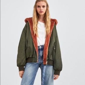 Zara Reversible Bomber Jacket with Faux Fur